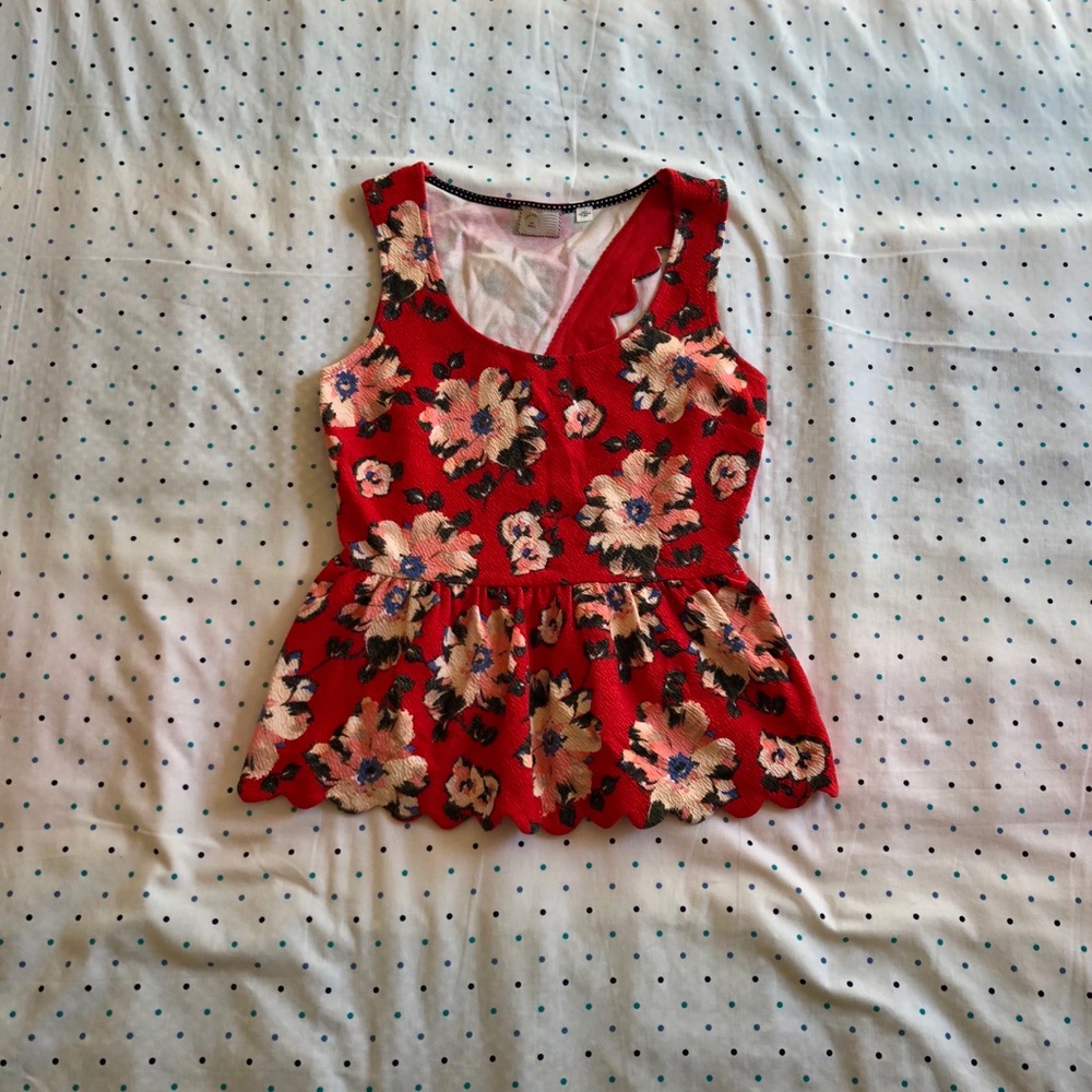 Anthropologie Red Floral Top